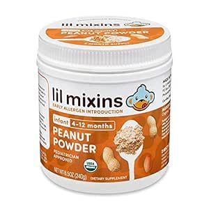 Lil Mixins Early Allergen Introduction Powder, Peanut | Baby Stage 1-3, For Infants & Babies 4-12 Mo., Support Healthy Food Tolerance | 8.5 Oz Jar, 4 Month Supply