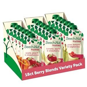Beech-Nut Baby Food Pouches Variety Pack, Berry Blends Fruit Purees, 3.5 oz (18 Pack)