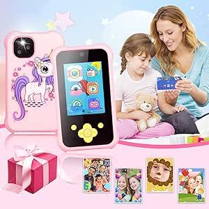 Kids Phone Toys for Girls,2023 Birthday Toys for Ages 3-8,MP3 Music Player Puzzle Games with Flip Camera,Toddler Learning Toys for 3 4 5 6 7 8 Year Old Girl with 3 Camera,32G Card