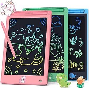 FLUESTON Toys LCD Writing Tablet Toddler,Toys for Boys Girls 3 4 5 6 7 8year,8.8 Inch 3 in 1 Pack Drawing Pad Toy Christmas Birthday Gifts for Kids,Drawing Tablet Doodle Board Cute Dinosaur & Unicorn