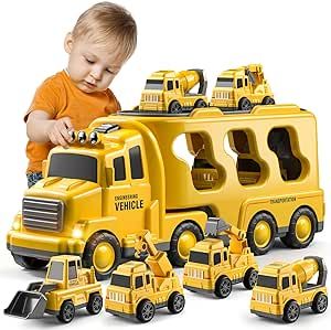 Construction Trucks Toddler Boy Toys Cars for Toddlers 1-3 - Kids Toys for 3 4 5 6 Years Old Boys Transport Vehicle Carrier Truck, Car Toys Set for Age 3-9, Christmas Birthday Gifts