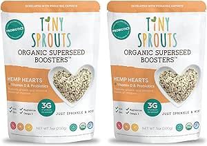 Tiny Sprouts Organic Hemp Hearts + Full Serving Probiotic + Vitamin D3 I Superseed Booster for Babies 6M+ Toddler Kid I Gluten & Dairy Free I Omega 3 Fiber Iron (7oz x 2 Pack)