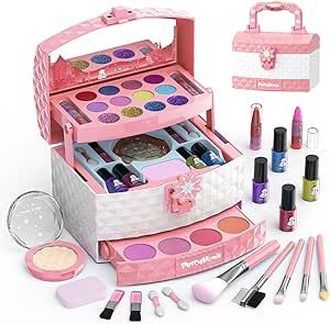PERRYHOME Kids Makeup Kit for Girl 35 Pcs Washable Real Cosmetic, Safe & Non-Toxic Little Girl Makeup Set, Frozen Makeup Set for 3-12 Year Old Kids Toddler Girl Toys Christmas & Birthday Gift (Pink)