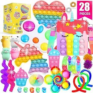 SUNNERLY Fidget Toys, 28 Pack Sensory Toy Set Bulk Stocking Stuffers Carnival Treasure Box Classroom Prizes Gifts Party Favors for Kids Adults Boys Girls, Stress Relief Anxiety Relief Autism Autistic