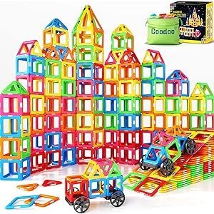 Coodoo Magnetic Tiles with 2 Cars Magnetic Toys for 3 4 5 6 7 8+ Year Old Boys Girls, Magnetic Blocks Building Set for Toddlers STEM Creativity Educational Toys for Kids Age 3-6