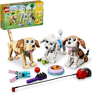 LEGO Creator 3-in-1 Adorable Dogs Building Toy Set 31137, Small Toys for Dog Lovers, Featuring Dachshund, Beagle, Pug, Poodle, Husky, or Labrador Figures for Kids Ages 7 and Up