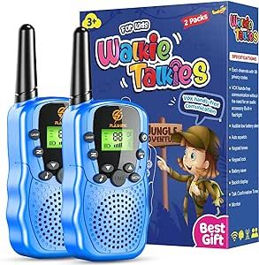 Walkie Talkies for Kids 2 Pack: Long Range Kids Blue Walkie Talkies for Boys 3-12 Birthday Gifts Kids Outdoor Toys for 3 4 5 6 7 8 9 Year Old Boys Kid Gift Toy for Boy Age 3-12 Camping Hiking