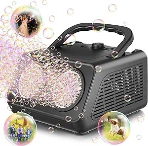 Zerhunt Bubble Machine| 20000+ Bubbles Per Minute Bubble Machine Blaster for Kids| Electric Bubble Blower Maker Operated by Plugin or Batteries| Bubble Toys for Indoor Outdoor Birthday Party(Black)