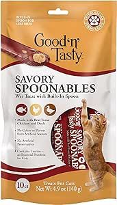 Good N Tasty Savory Spoonables with Real Tuna, Chicken & Duck, 10 Count Tube, Triple Flavor Squeezable Lickable Wet Treats for Cats with Built-in Spoon for Less Mess