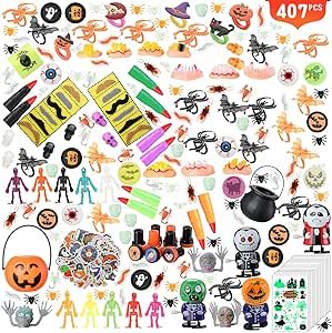407 Pieces Halloween Toys Bulk Assortment for Halloween Party Favors Halloween Prizes for Halloween Trick or Treat Toys Trinkets Goodie Bag Fillers Halloween Pinata Stuffers, 28 Styles