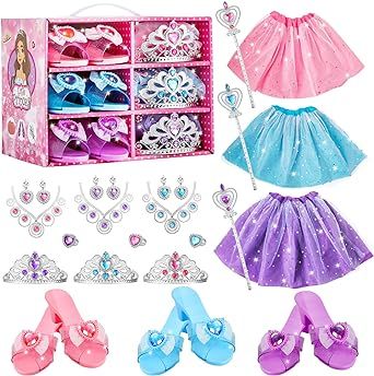 ShyLizard Princess Dress Up Sets for Little Girls Age 3 4 5 6, Kids' Dress Up and Pretend Play Toy Gifts for Girls, Princess Dresses, Princess Shoes and Accessories, Princess Toys Sets for Girls